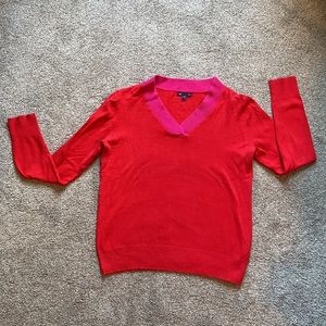 GAP red pullover V-Neck long sleeve red sweater with pink next trim size large